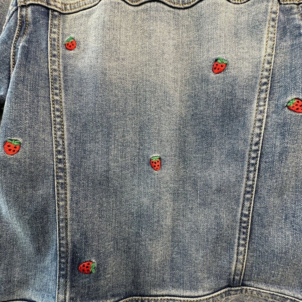 MADEWELL CREWCUTS Strawberry Jean Jacket Girls 8 Denim Embroidered Strawberries - Picture 5 of 9